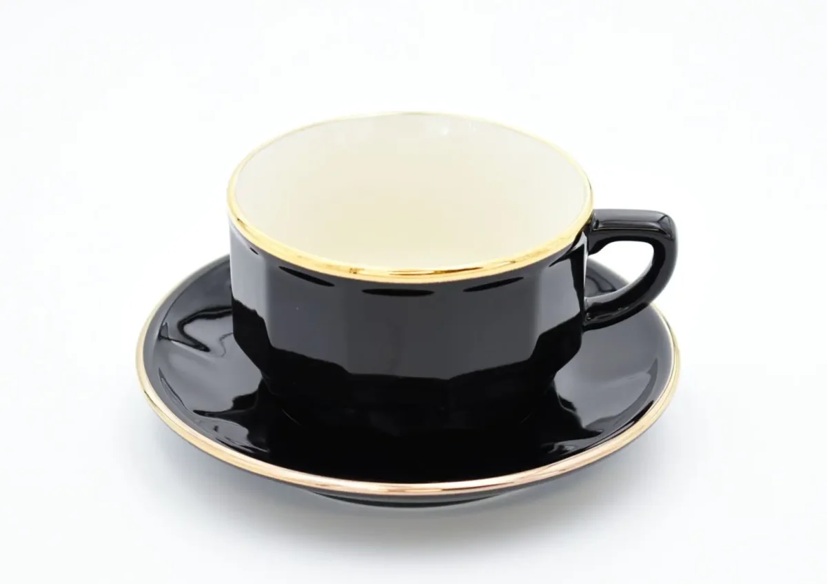Mittlere Tasse Apilco Flora, 20cl. Schwarz, Goldrand – Bild 2