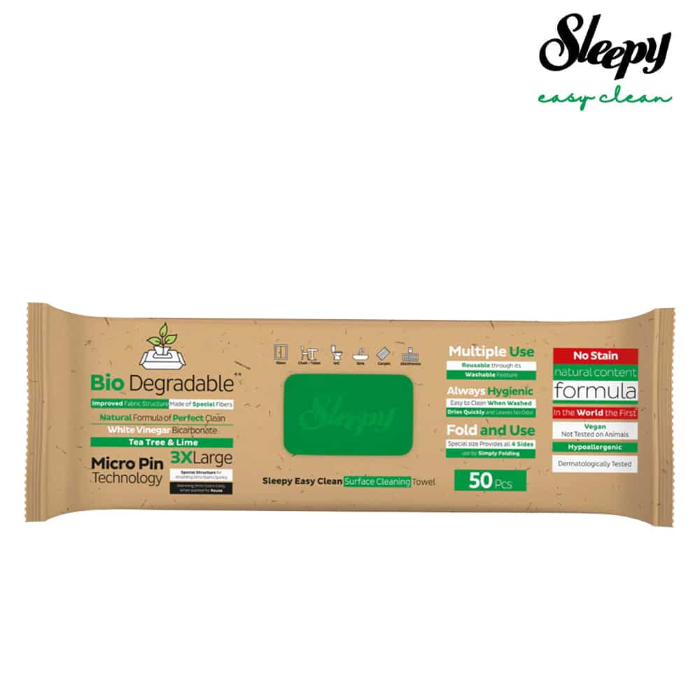 Sleepy Easy Clean Bio Oberflächen und Böden Reinigungstücher 2 in 1 Grün 1 Packung à 50 Tücher – Bild 3