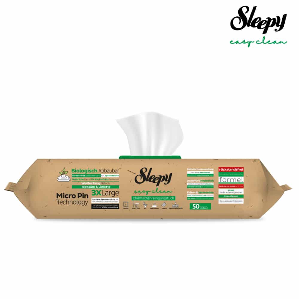 Sleepy Easy Clean Bio Oberflächen und Böden Reinigungstücher 2 in 1 Grün 1 Packung à 50 Tücher – Bild 4