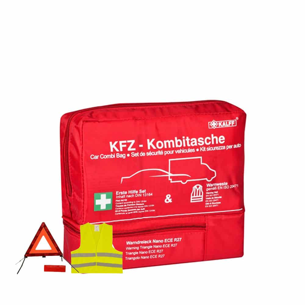 KFZ-Kombitasche Trio kompakt – rot, mit Erste-Hilfe-Set, Warnweste und Warndreieck – Bild 5