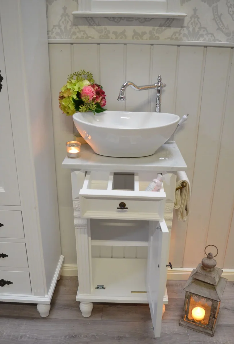"Meline" kleiner Landhaus-Waschtisch mit heller Marmorplatte 45 cm – Bild 4