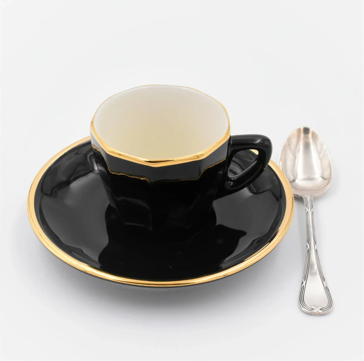 Espressotasse Apilco Flora, 9cl. Schwarz, Goldrand – Bild 3