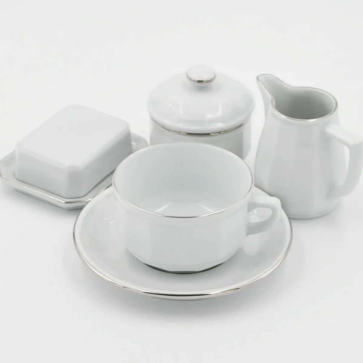 Kleine Butterdose Apilco Flora, 11×9 cm. Weiß, Platinrand – Bild 4