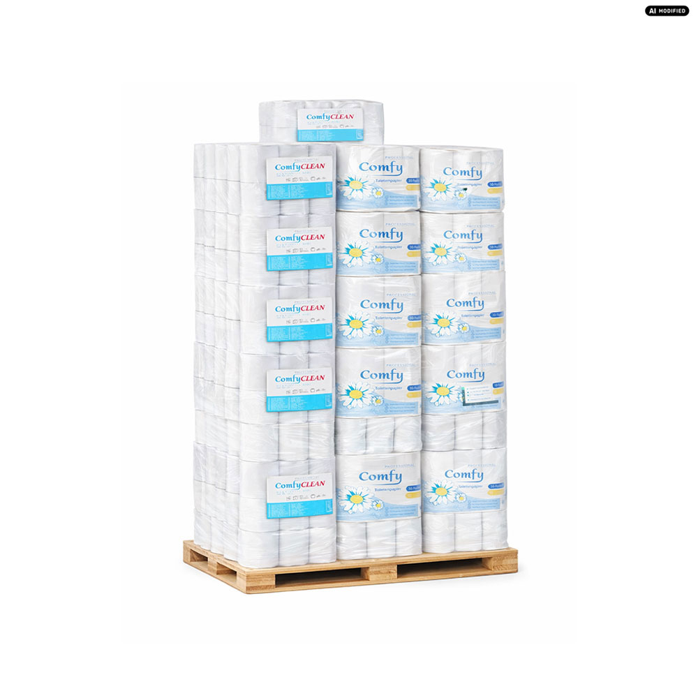 Hygienepalette Großmenge – 512 Rollen Toilettenpapier, 256 Rollen Küchenpapier, 48 Handtuchrollen – Bild 2