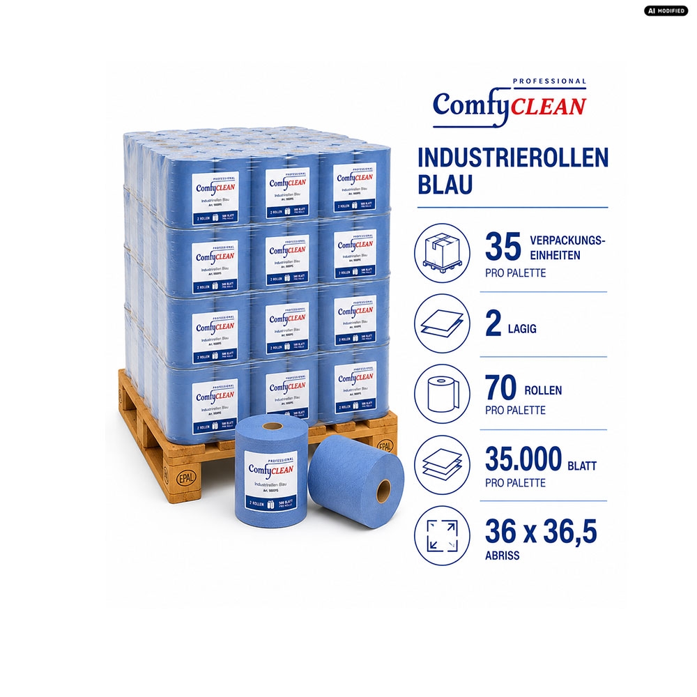 Comfy Professional Putzrollen Blau 2-lagig – Palettenangebot mit 35 Verpackungseinheiten – Bild 3
