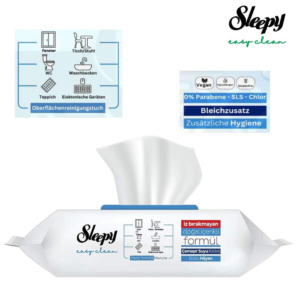 Sleepy Easy Clean Oberflächenreinigungstücher – Blau 1 Packung à 100 Tücher – Bild 3