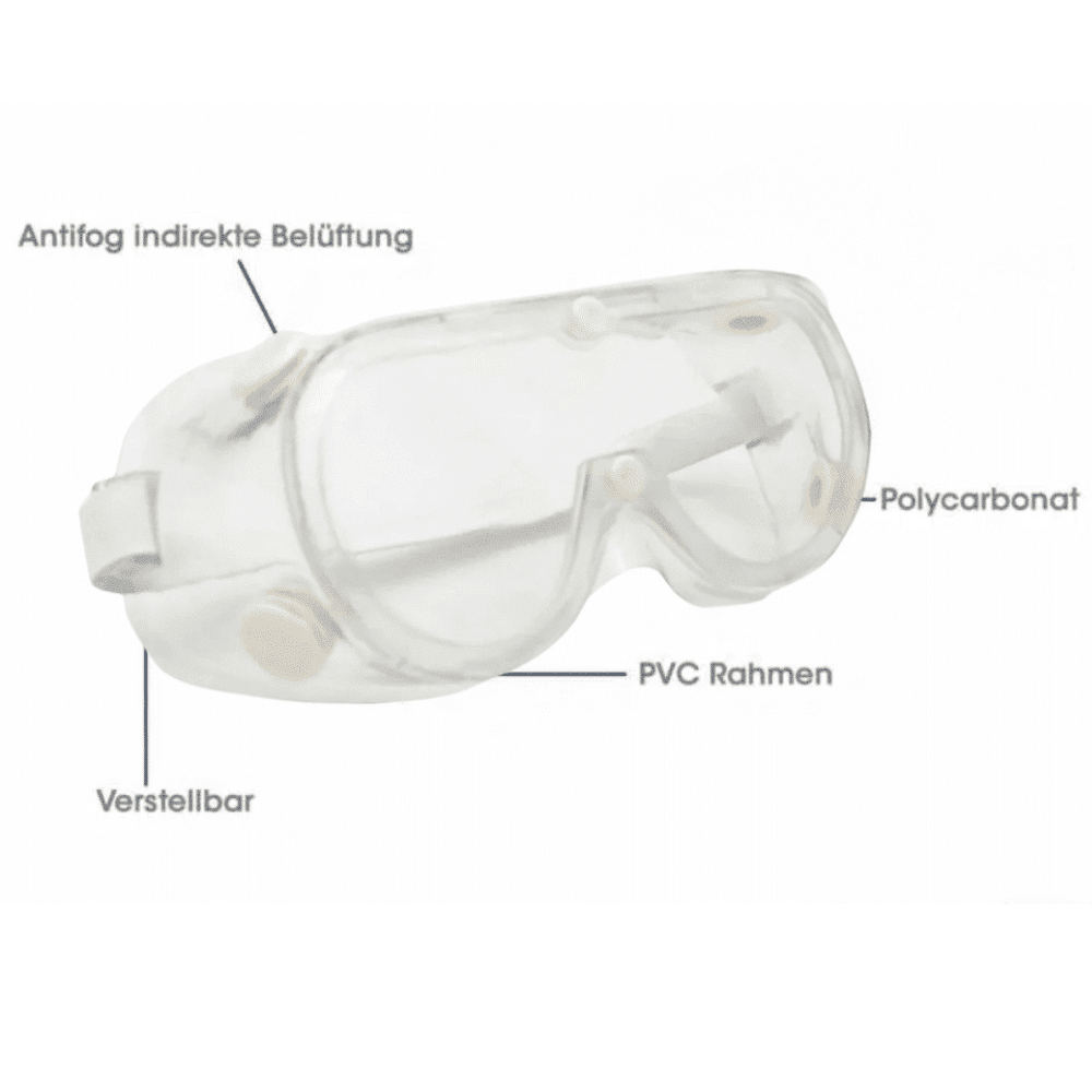 Qualitäts Vollsicht-Schutzbrille geschlossen mit Ventil | CE Zertifiziert 1 Brille – Bild 3